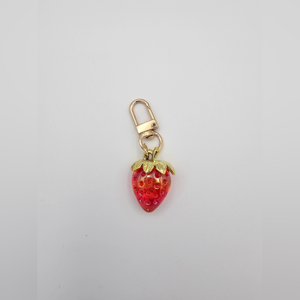 Adorable Red Strawberry Bag Charm/Fob Gold Hardware